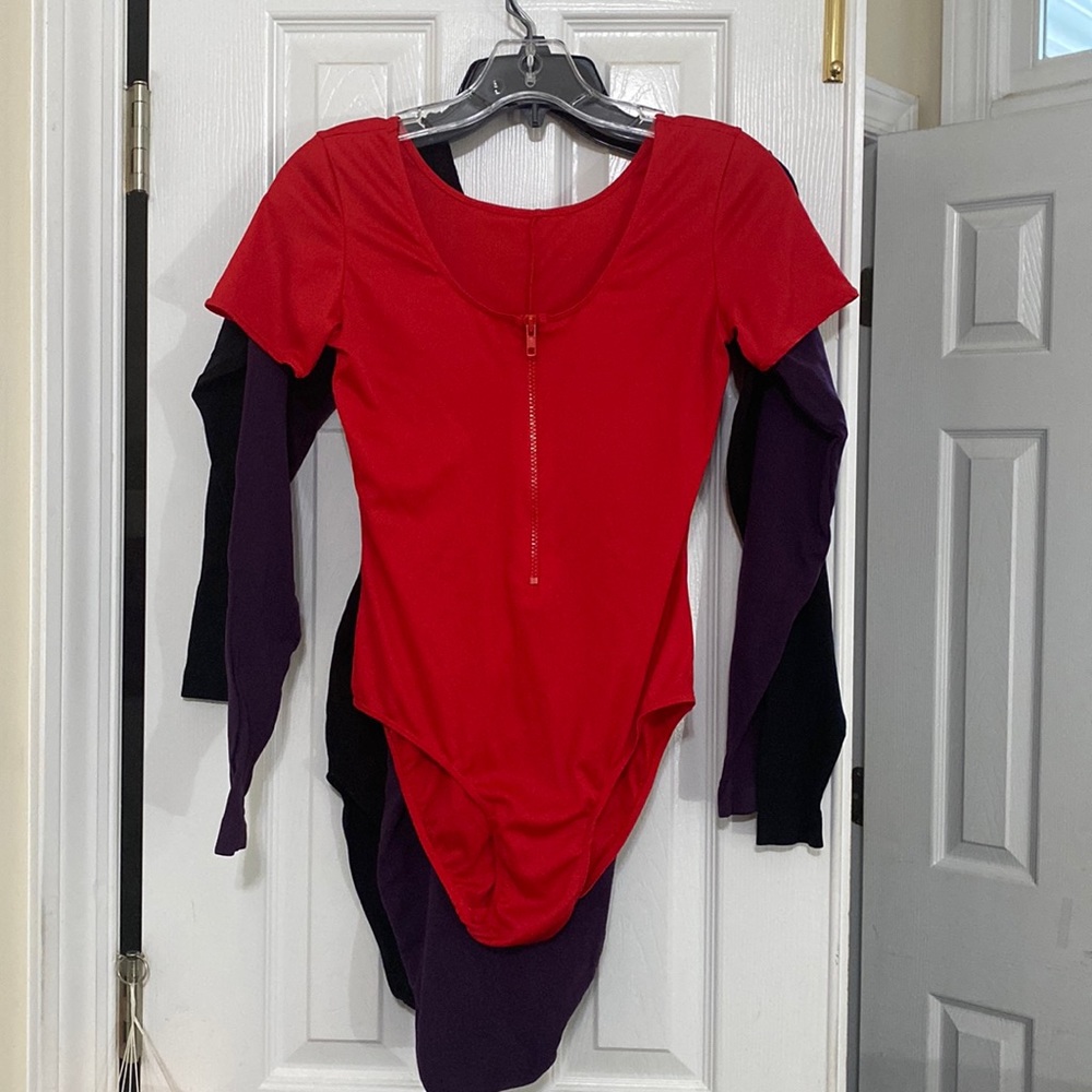 Red Large  Purple & black X-Large leotards never worn